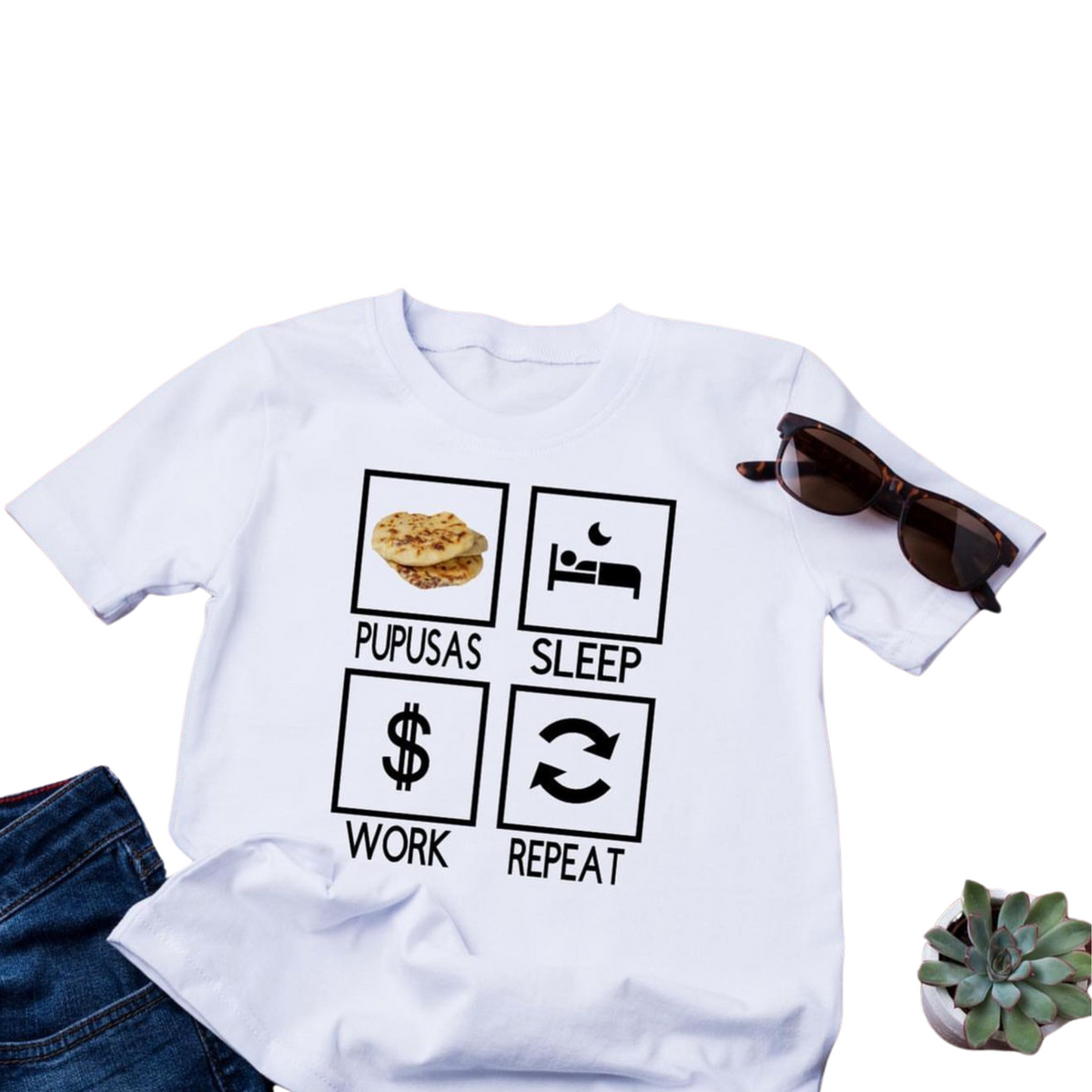 Pupusas-Sleep-Work & Repeat - T-shirt